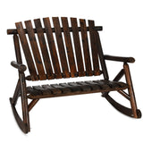 EPICOZY Outdoor Double Wooden Rocking Bench, Adirondack Porch Rocker Chair for 2 Persons, Patio Rustic Log Rocker Loveseat with High Slatted Seat & Backrest for Deck, Backyard, Garden, Carbonized EPICOZY
