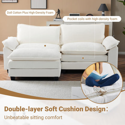 VINGLI 87" Convertible Sectional Sofa,L-Shaped Deep Seat Sofa Couch for Living Room,Modern 2-Seat Loveseat Sofa with Ottoman for Small Space(Creamy White, 87")