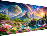 large diamond art kits for adults,Landscape Spring Diamond Painting for Adults Beginner,DIY Moon Sun Mountain Waterfall Painting with Full Drill Diamond Art and Crafts Home Wall Decor 27.5 X 15.7inch pchmcu