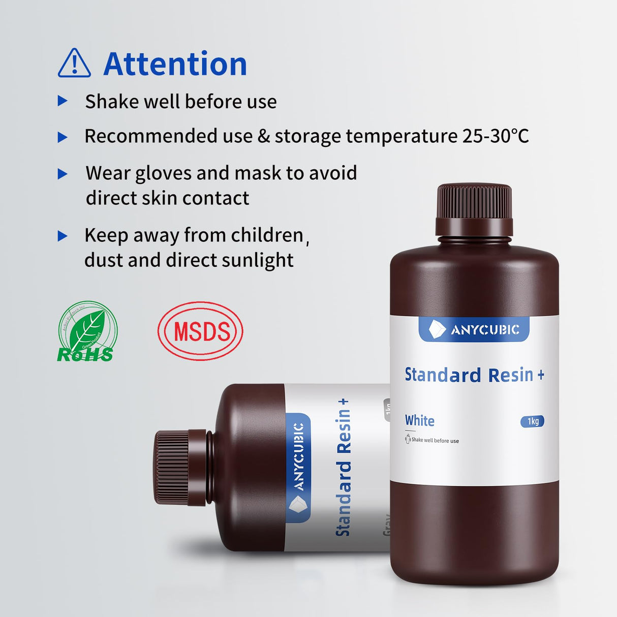 ANYCUBIC Upgraded Standard 3D Printer Resin, 405nm SLA Fast UV-Curing Resin, High Precision & Rapid Photopolymer for 8K Capable LCD/DLP/SLA 3D Printing (White, 1000g) ANYCUBIC