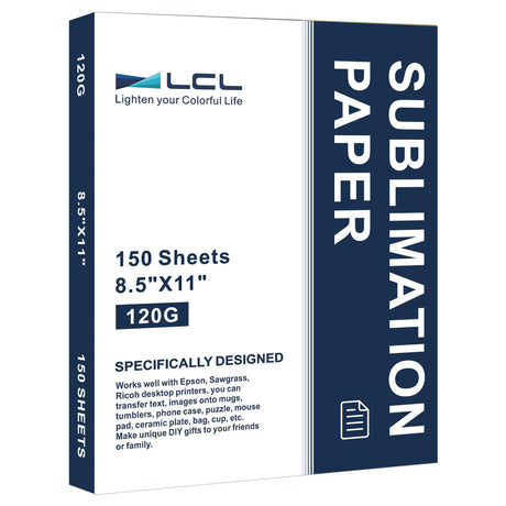 LCL Sublimation Paper 8.5x11 Inch 150 Sheets for Any Inkjet Printer which Match Sublimation Ink 120g LCL