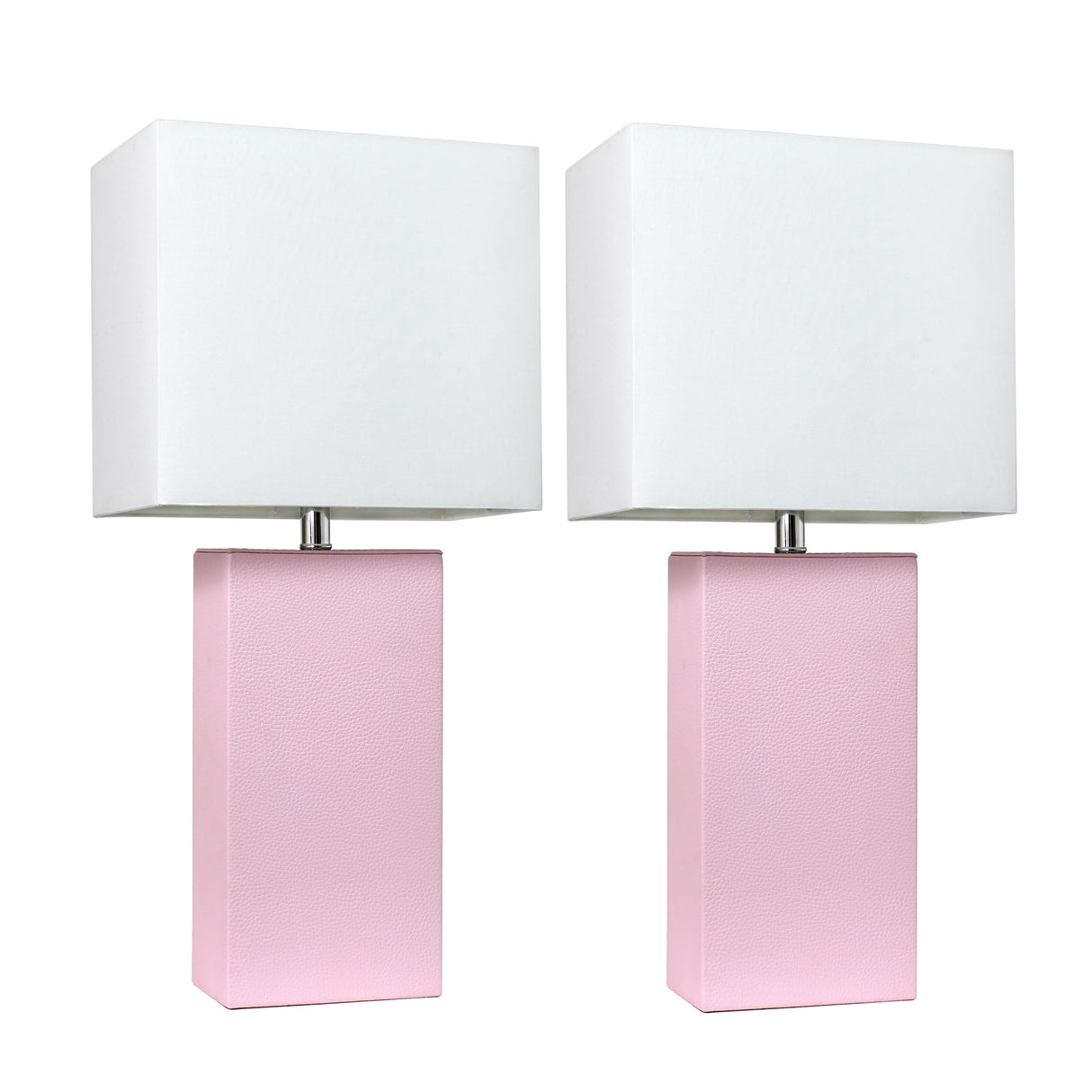 Elegant Designs LC2000-BPK-2PK 2 Pack Modern Leather Table Lamps with White Fabric Shades, Blush Pink Elegant Designs