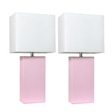 Elegant Designs LC2000-BPK-2PK 2 Pack Modern Leather Table Lamps with White Fabric Shades, Blush Pink Elegant Designs