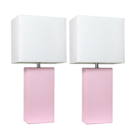 Elegant Designs LC2000-BPK-2PK 2 Pack Modern Leather Table Lamps with White Fabric Shades, Blush Pink Elegant Designs