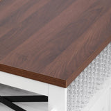 Hlcodca 46.5'' Farmhouse Kitchen Island with Charging Station, Drop Leaf & Bead Drape - Mobile Rolling Cart, Ample Storage, Rustic Wood Grain Countertop for Compact Spaces (White+Brown) Hlcodca