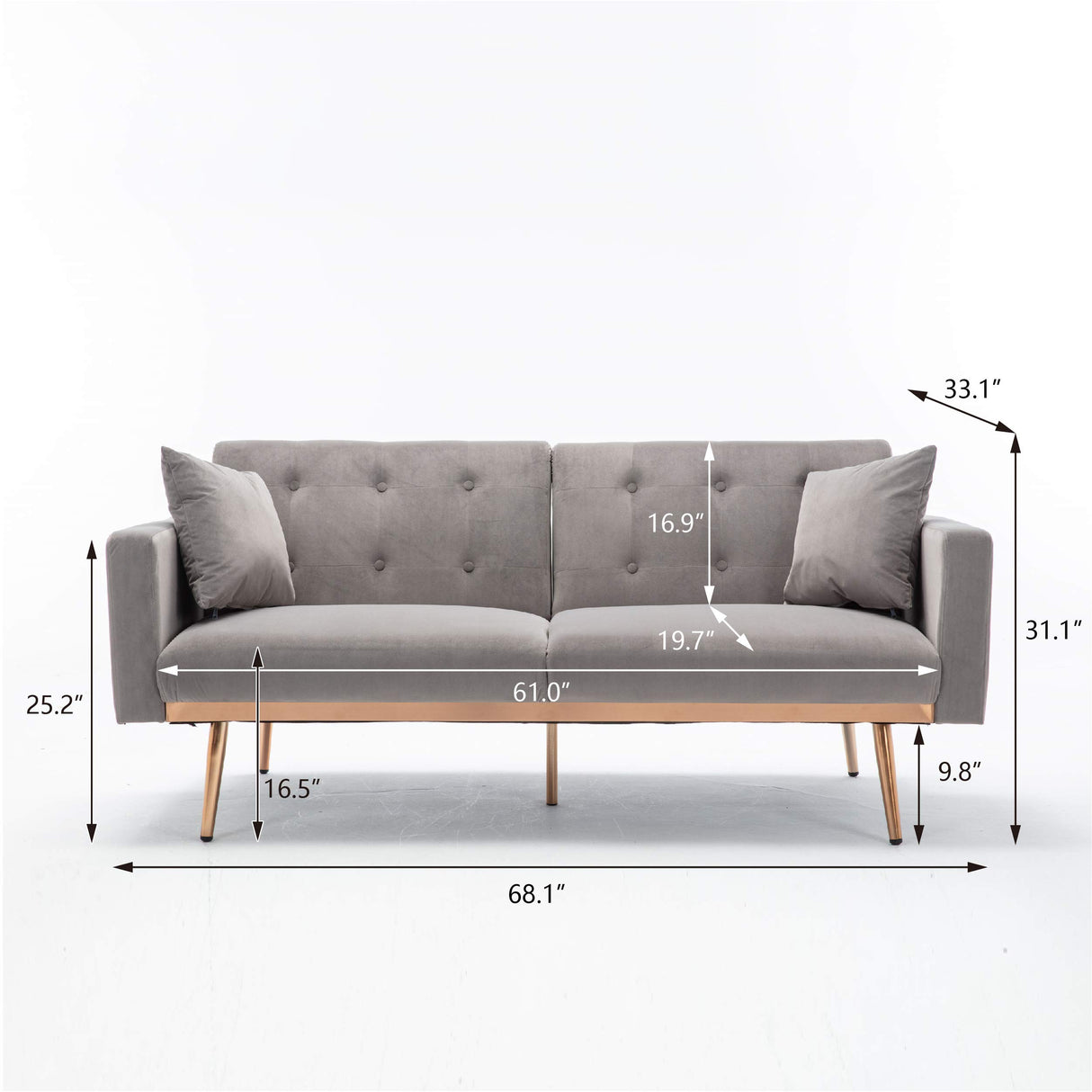 Sofa Bed Couch, Velvet Accent Sofa, Modern Fabric Futon Couch, Convertible Loveseat Sleeper Recliner for Small Spaces, Tufted Modern Couches Seat Furniture Convertable (Gray) HomVent