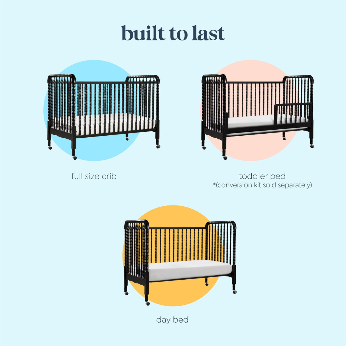 DaVinci Jenny Lind 3-in-1 Convertible Crib in Ebony, Removable Wheels, Greenguard Gold Certified DaVinci