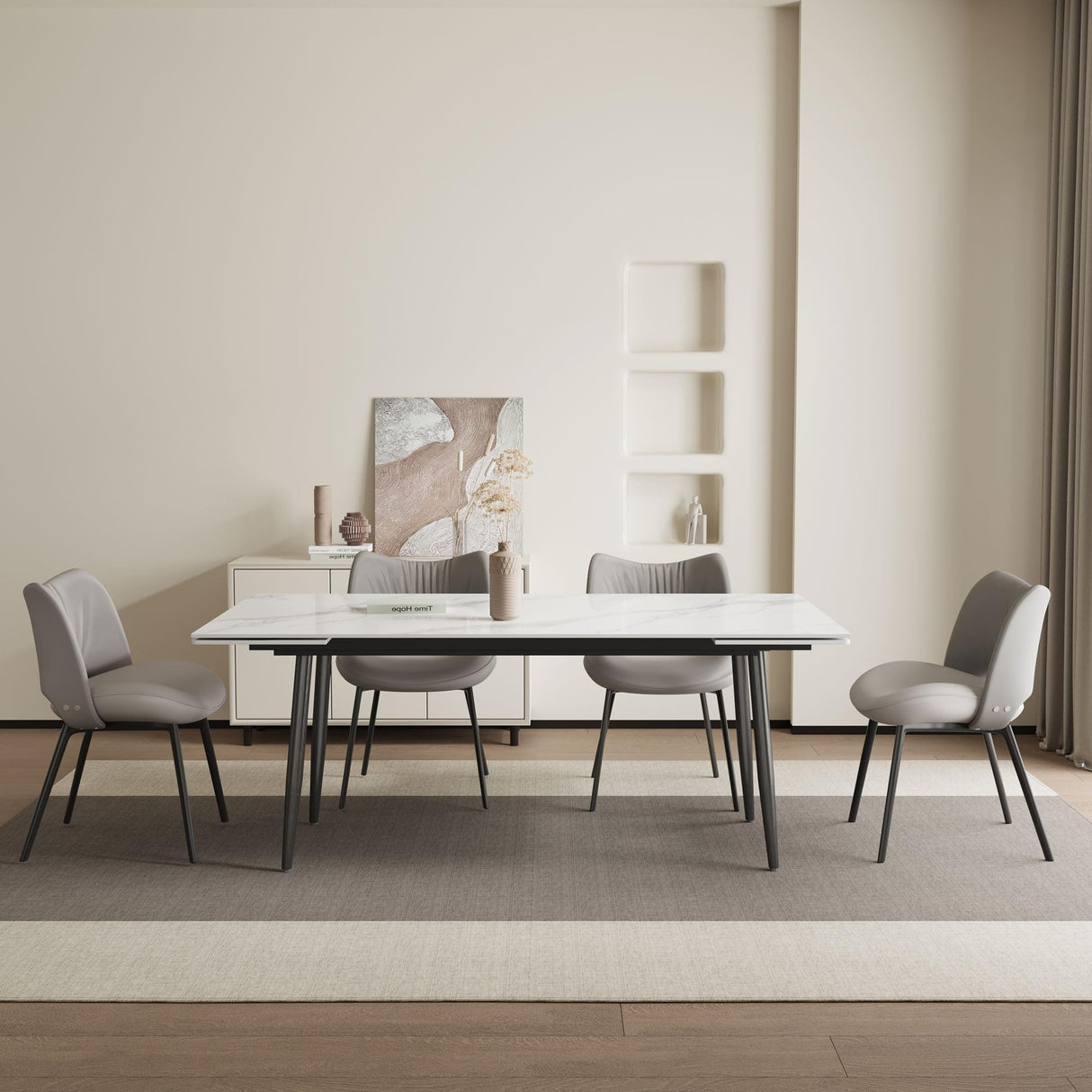 Extendable Dining Table (62.9" to 94.4") for 6 to 10 - Modern Rectangular Sintered Stone Table with High Hardness and Easy Maintenance - Stylish White NessCarsti