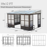 Domi 10x12FT Wall Mounted Sunroom Gazebo, Aluminum Enclosed Gazebo with 2 Lockable Sliding Doors,Sloping Polycarbonate Roof&Moveable PVC Screen, Outdoor Sun Room Lean to Gazebo for Deck Patio domi outdoor living