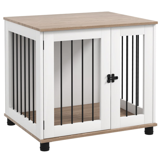 PawHut Dog Crate Furniture, Side Table Indoor Dog Kennel, End Table with Lockable Door for Small and Medium Dogs, Walnut Brown - WoodArtSupply