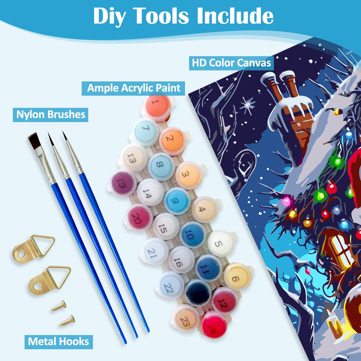Jack and Sally Paint by Numbers for Adults, DIY Christmas Moon Paint by Numbers Kits for Adults Beginners Without Frame, Acrylic Paint on Canvas Painting Kits for Home Decor 16x16 Inch AWLNKMC
