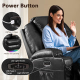 AHMED Power Swivel Rocker Recliner Chair with Massage and Heat, Faux Leather Home Theater Seating with LED Ambient Lighting, Glider Reclining Sofa with Cup Holders for Living Room (Black, Single) AHMED