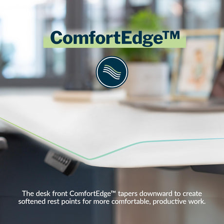 Vari ComfortEdge Electric Stand Up Desk - 60x30 White Electric Standing Desk, Sloped Ergonomic Front Edge- Perfect Work, Gaming, Writing- Stable Vari