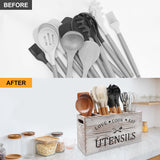 Rustic White Wooden Utensil Holder for Kitchen Counter Decor Extra Large Utensil Crock Organizer Silverware Caddy Farmhouse Wood Cutlery Holder Cooking Utensil Stand Storage kitchen Tools Holder Renawe
