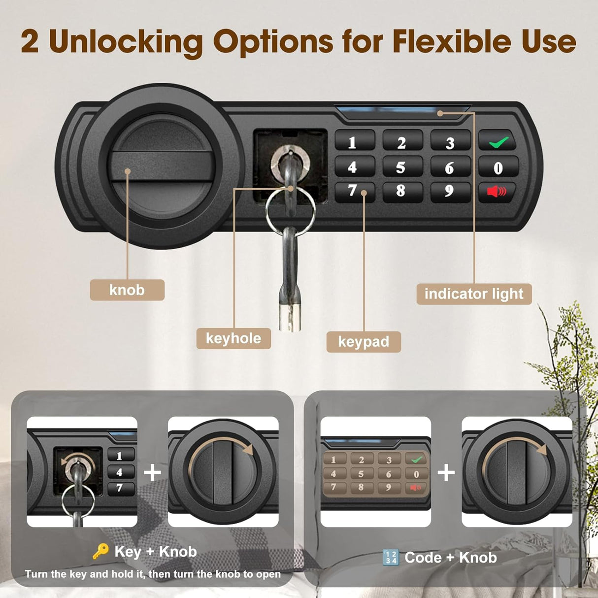 2.3 Cu.Ft Modern Fireproof Safe with Gun Rack – Dual Passwords, Fireproof Bag, Adjustable Shelf, Anti-Scratch Mat & Mounting Kit, Fits Laptop, Documents & Valuables, 15.75"D x 13.78"W x 13.78"H GOLDENKEY