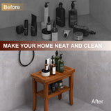 Teak Shower Bench Stool with Storage Shelf, Waterproof Shower Chair Spa Bath Seat, Shower Stool for Inside Shower, Bathroom Bench Seat for Adults Elderly Seniors for Indoor or Outdoor Use oridom