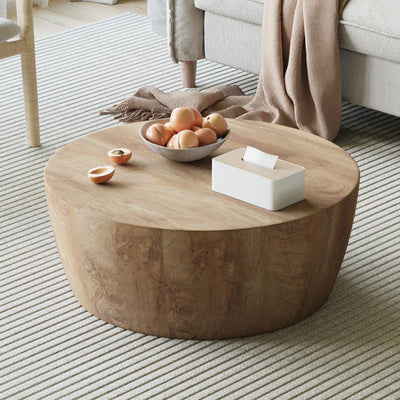 Maotifeys Rustic Drum Coffee Table for Living Room Round Center Table Modern Drum-Shape Wooden Cocktail Table for Home Office - Fully Assembled