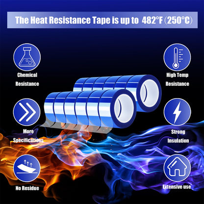 MEBMIK 12 Rolls 20mm x16m(52FT) Blue Heat Tape High Temperature Heat Resistant Tape Heat Transfer Tape for Heat Sublimation Press Vinyl,No Residue