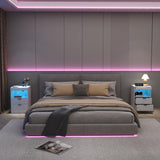 Gadroad LED Nightstand with Charging Station, Bedside Table with 3 Drawers and LED Lights, End Table Sofa Couch Side Table with Pull-Out Shelf, White Gadroad