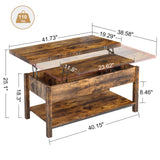 FABATO Lift Top Coffee Table, 4-in-1 Multi-Function Convertible Coffee Table with Storage, Coffee Table Converts to Dining Table for Living Room Reception Room Office, Rustic Brown, 41.73*19.29*18.3 FABATO