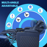 Weilianda Chic Top Grain Leather Home Theater Seating Power Headrest Recling Movie Gaming Recliner Sofa with 7 Colors Ambient Lighting, Golden Cup Holder Carbon Fiber Tray Table Loveseat Blue Weilianda