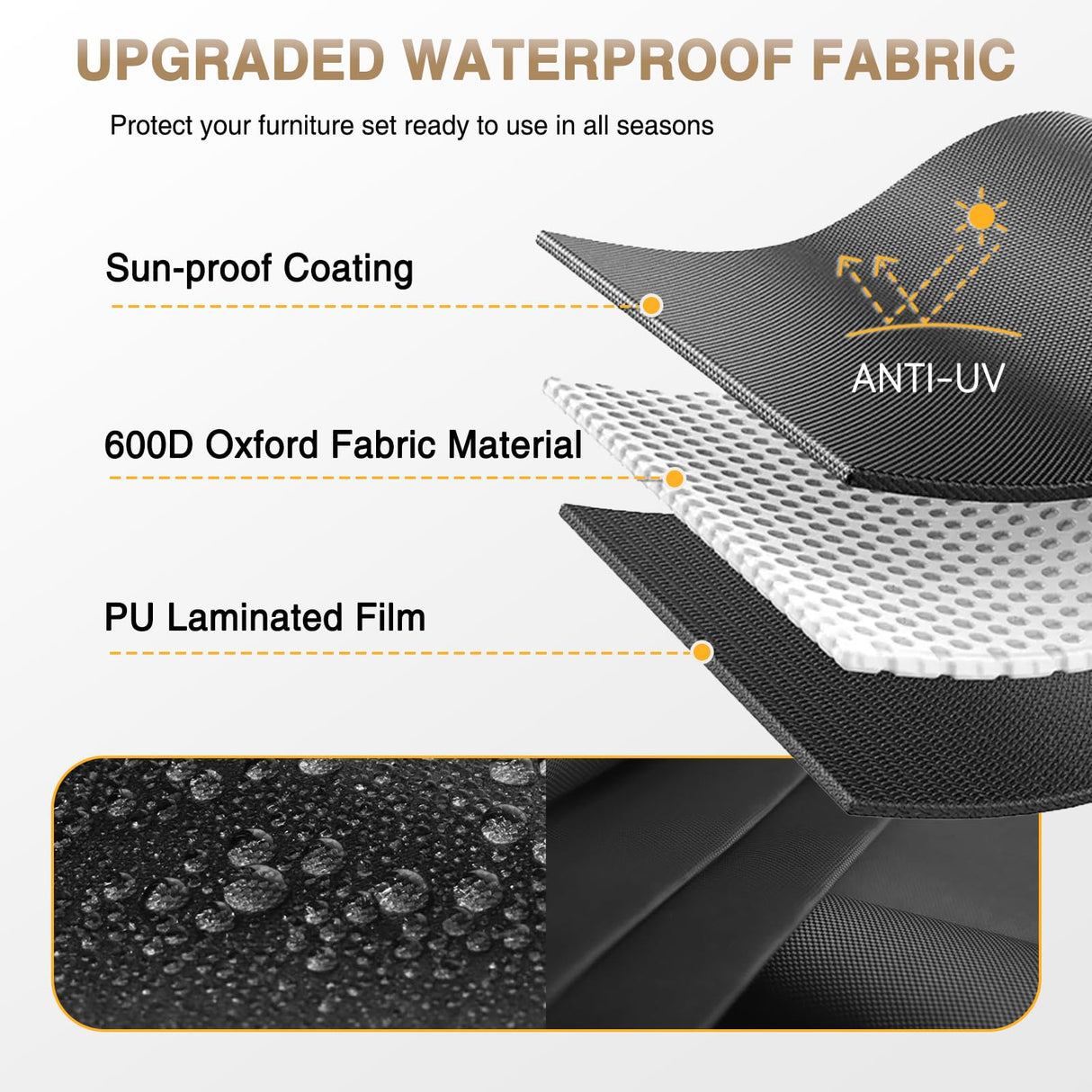 Aoxun Patio Furniture Sets, 8-Piece Outdoor Patio Furniture with 44'' Propane Gas Firepit Table, Wicker Outdoor Conversation Set Sectional Sofa for Backyard, Poolside, Garden (Black Cushion) Aoxun