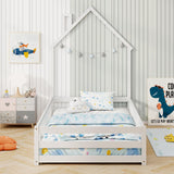 GORELAX Twin Floor Bed, Montessori House Bed, Floor Kid House Bed Frame with Fence, No Box Spring Needed, Wood Twin Size Platform Bed Frame for Boys, Girls (White) GORELAX