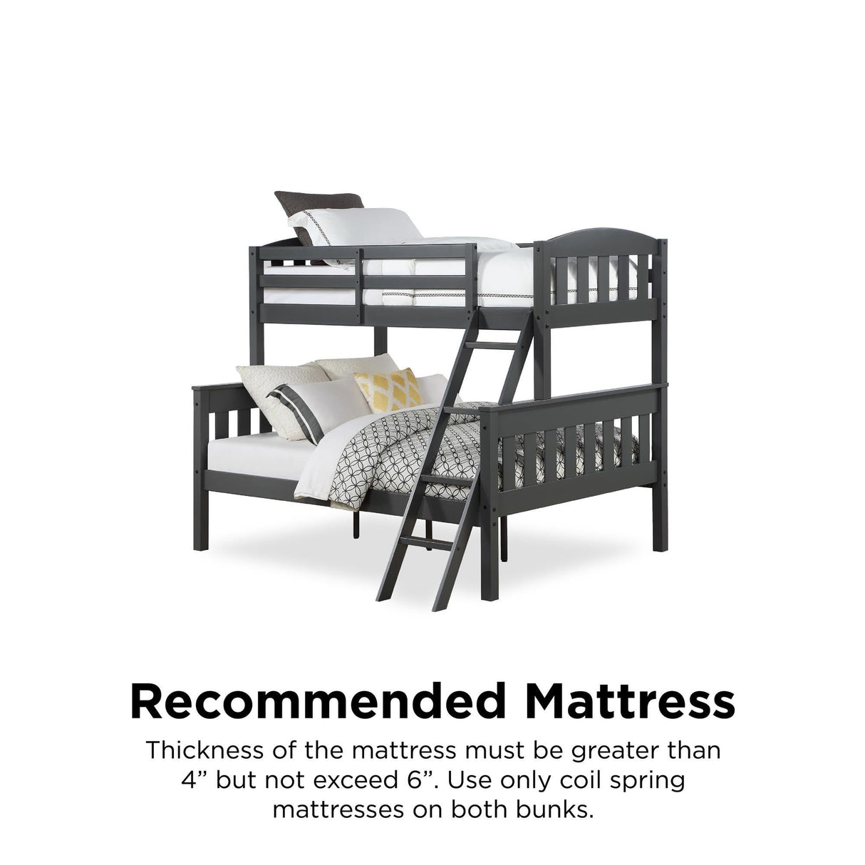 DHP Airlie Convertible Wood Bunk Bed, Stackable and Detachable Bed Frames for Kids and Teens, with Angled Ladder, High Guardrail, Wood Slats, No Boxspring Required, Twin-Over-Full, Slate Gray DHP