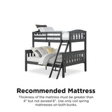 DHP Airlie Convertible Wood Bunk Bed, Stackable and Detachable Bed Frames for Kids and Teens, with Angled Ladder, High Guardrail, Wood Slats, No Boxspring Required, Twin-Over-Full, Slate Gray DHP