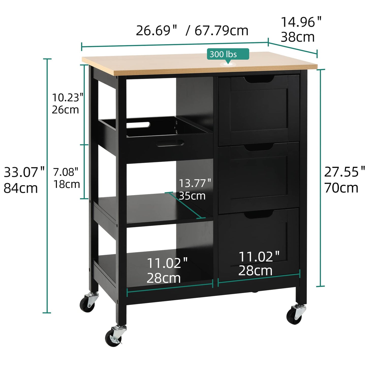 YITAHOME Kitchen Island with Storage, Kitchen Cart for Home, Rolling Serving Utility Trolley Cart on Wheel with 3 Drawers and 3 Storage Shelves, Kitchen Serving Cart for Dining Room, Bar, Black