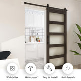BARNSMITH 30in x 84in Glass Barn Door with 5FT Sliding Door Hardware Kit Included & Handle,5-Panel Frosted Glass Solid Wood Slab with Water-Proof PVC Surface,Pre-Drilled Easy Assembly,Brown BARNSMITH