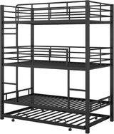 Virubi Twin Over Twin Triple Bunk Bed with Trundle,Detachable Metal Bunk Bed Twin Over Twin 3 Bed Bunk Beds for Kids Twin Bunk Bed with with 2 Ladders and Guardrails (Black) Virubi