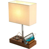 Briever USB Table Lamp, Multi-Functional Bedside Desk Lamp with 2 AC Outlets, 3 USB Charging Ports and Wooden Phone Stands, Modern Nightstand Lamp for Bedroom, Guest Room, Office Briever