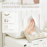 Flolinda Twin Bed Frame with Velvet Headboard, Wooden Slat Support Extend Mattress Life, Modern Upholstered Platform Bed Frame No Box Spring Needed, Easy Assembly, Cream White Flolinda