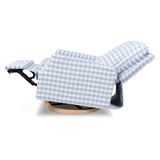 NAMESAKE Crewe Electronic Recliner and Swivel Glider in Blue Gingham with Light Wood Base, Greenguard Gold & CertiPUR-US Certified NAMESAKE