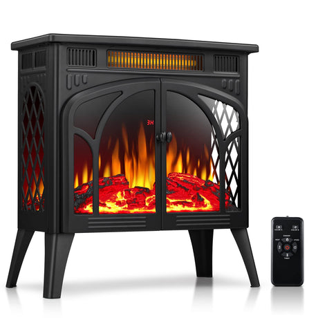 Rintuf Electric Fireplace Heater, 1500W Infrared Fireplace Stove w/ 3D Realistic Flame, 5100BTU Freestanding Electric Stove Heater with Remote Control, 8H Timing, Ideal for Indoor Home Use Rintuf