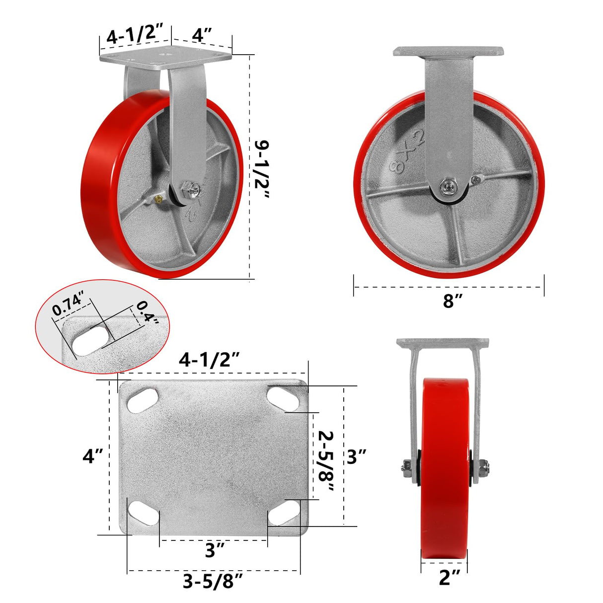 NINOSO 8"X 2" Heavy Duty Caster Wheels, Swivel Casters Set of 4 Polyurethane Wheel with Strong Load-Bearing Capacity 6000lbs, Industrial Casters for Toolbox Workbench (2 Brakes & 2 Rigid) Ninoso