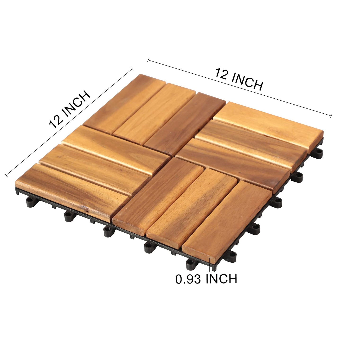 Deck Tiles Interlocking 10 Pack Solid Wood Outdoor Flooring Waterproof 12"X12" for Patio Porch Garden Balcony Poolside - WoodArtSupply