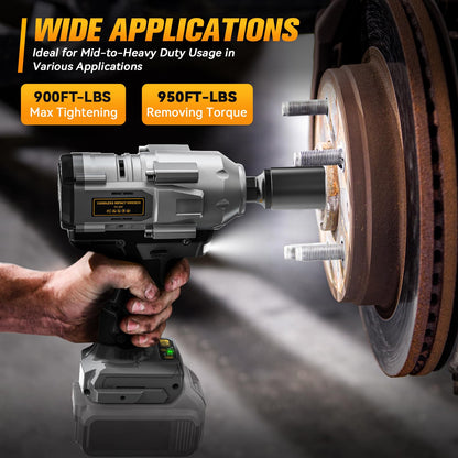 Cordless Impact Wrench 1/2 inch for Dewalt Battery, 900FT-LBS (1200N.m) Brushless Electric Impact Gun Includes LED Work Light, 2100RPM High Torque Impact Driver, Bare Tool Only - WoodArtSupply