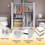 Wakefit 4 Doors Armoire Closet, Wooden Bedroom Armoires with Hanging Rod, Wardrobe Closet with Doors, Freestanding Wardrobe Cabinet for Bedroom, Guest Room, White(20.4" D x 63" W x 74.8" H) Wakefit