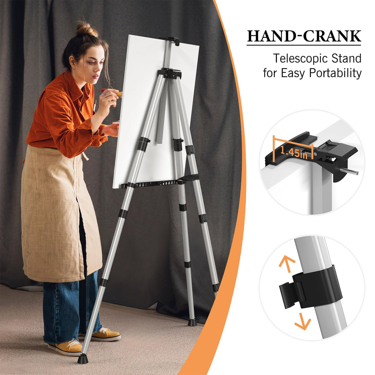 Art Easel Stand for Painting or Sign, Portable Adjustable 66 inches Display Tripod Artist Floor Aluminum Metal Easel with 1 Bag for Table-top/Floor Drawing, Sturdy for Canvases Displaying - Silver Mayyol