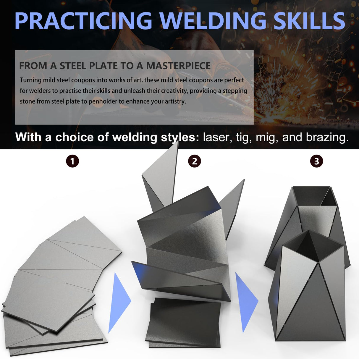 WelderElite Welding Coupons Kit Pen Holder 2-Set,17-Gauge Mild Steel Welding Practice Kits WelderElite