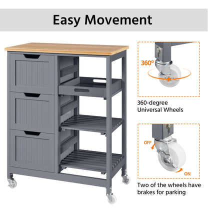 Yaheetech Kitchen Island Cart on Wheels with Storage, Rolling Bar Cart with Solid Wood Top and 3 Drawers, 3 Removable Shelves, Serving Utility Carts for Dining Room/Small Kitchen, Dark Gray - WoodArtSupply