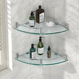 YorkHoMo Glass Corner Shelves Tempered Bathroom Eestantes para Baños with Rail Wall Mounted Drill Hole for Corner Shower Shelf for Inside Shower 2 Pack（Sliver） YorkHoMo