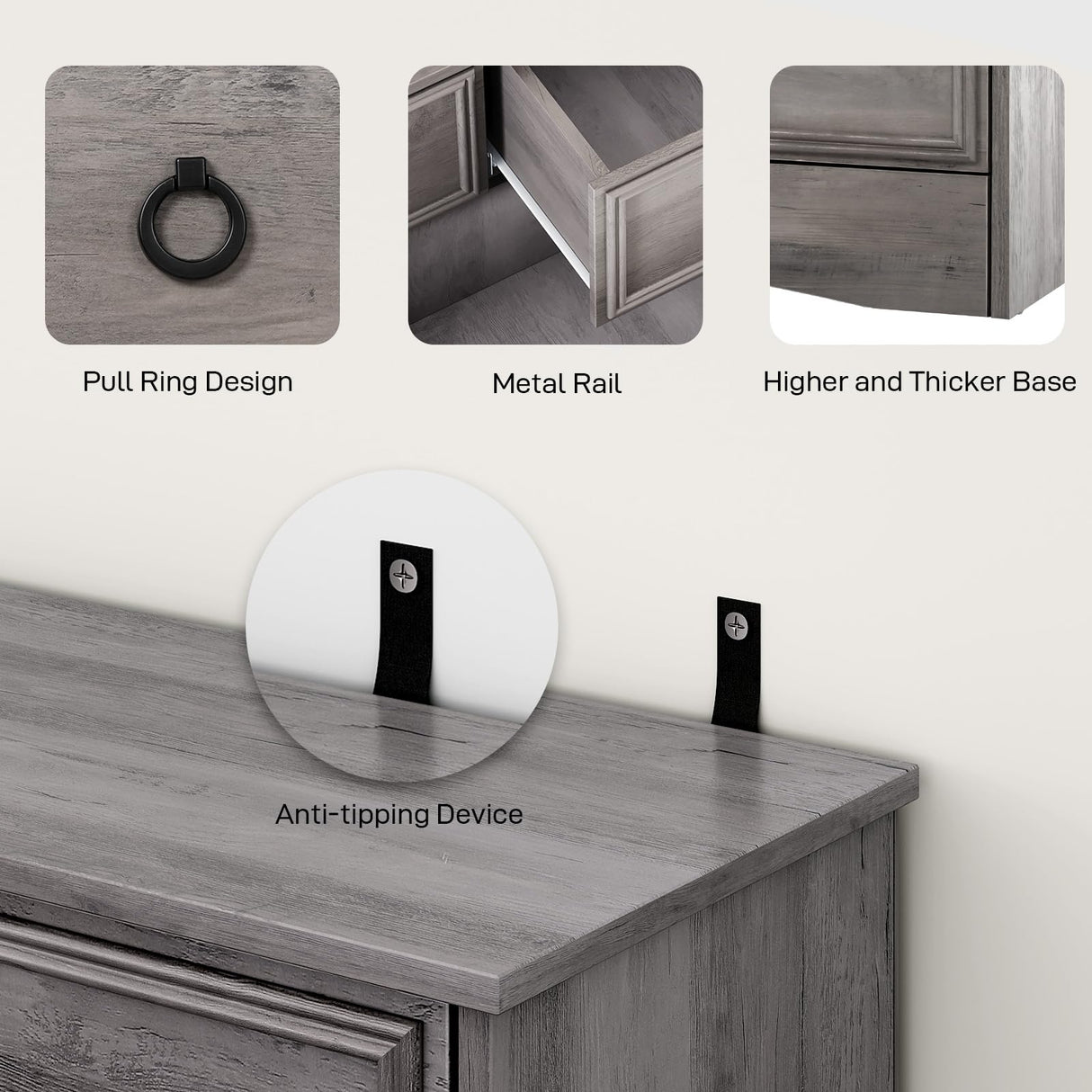 Modern 7 Drawer Dresser Gray Dressers for Bedroom, Wood Dresser with Drawers for Clothes Storage, 47" Long Dresser with Textured Borders Deep Drawer, Chest of Drawers Closet Organizers for Bedroom HolliWill