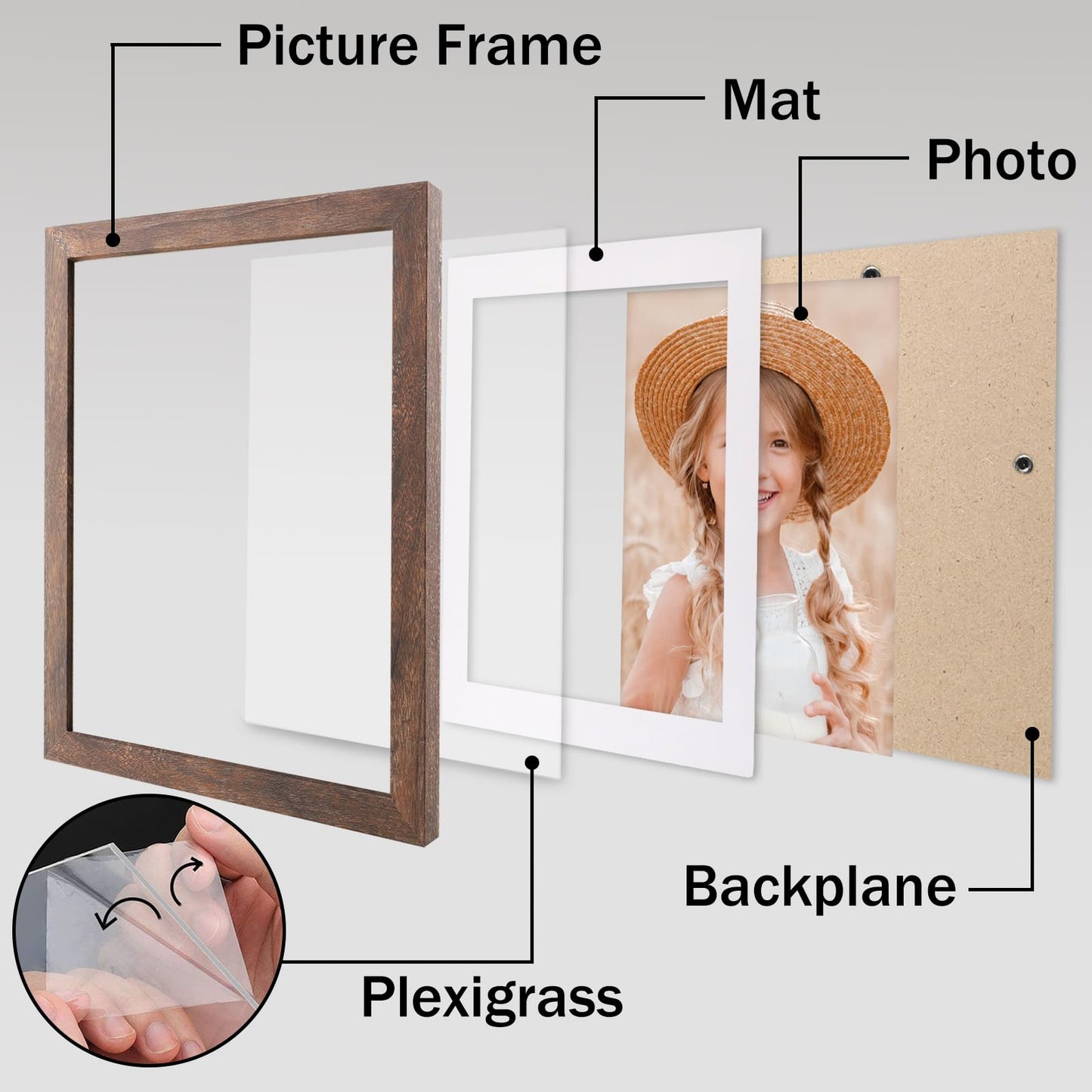 ORIVAN 8x10 Picture Frame Wood Display Picture 6x8 with Mat or 8x10 without Mat Distressed Brown Photo Frame for Wall and Tabletop Decoration - WoodArtSupply