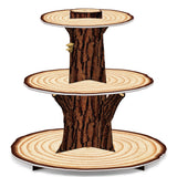 Wooden Cupcake Stand Decoration 3 Tier Western Party Cake Holder Woodland Baby Shower Rustic Wood Cupcake Stand Decor for Camping Birthday Party Woodland Animals Hunting Forest Safari Party Supplies Ben Louis