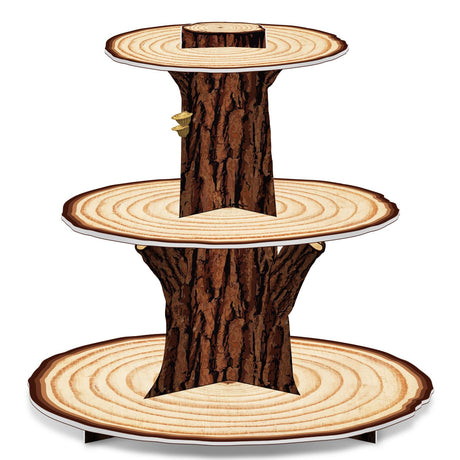 Wooden Cupcake Stand Decoration 3 Tier Western Party Cake Holder Woodland Baby Shower Rustic Wood Cupcake Stand Decor for Camping Birthday Party Woodland Animals Hunting Forest Safari Party Supplies Ben Louis