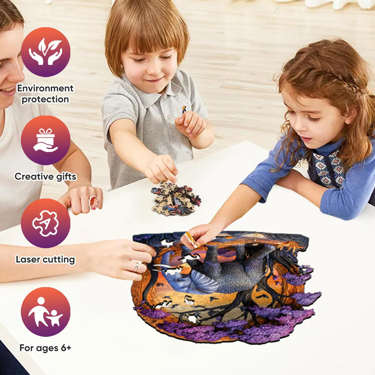 Wooden Puzzle for Adults 200 Pcs, 3D Vision Effect Elephant Forest Puzzle Unique Shape Advanced Jigsaw Puzzle, Challenge Wooden Jigsaw Puzzle for Family Game (11.2 x 10.9 in) Qiuenisray