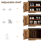 HOMSHO 2-Tier Storage Bench, Shoe Bench with Padded Seat Cushion, Entryway Bench with 4 Barn Doors, Adjustable Shelf, 13.8" D x 47.2" W x 17.7" H, for Entryway, Living Room, Bedroom, Rustic Walnut HOMSHO